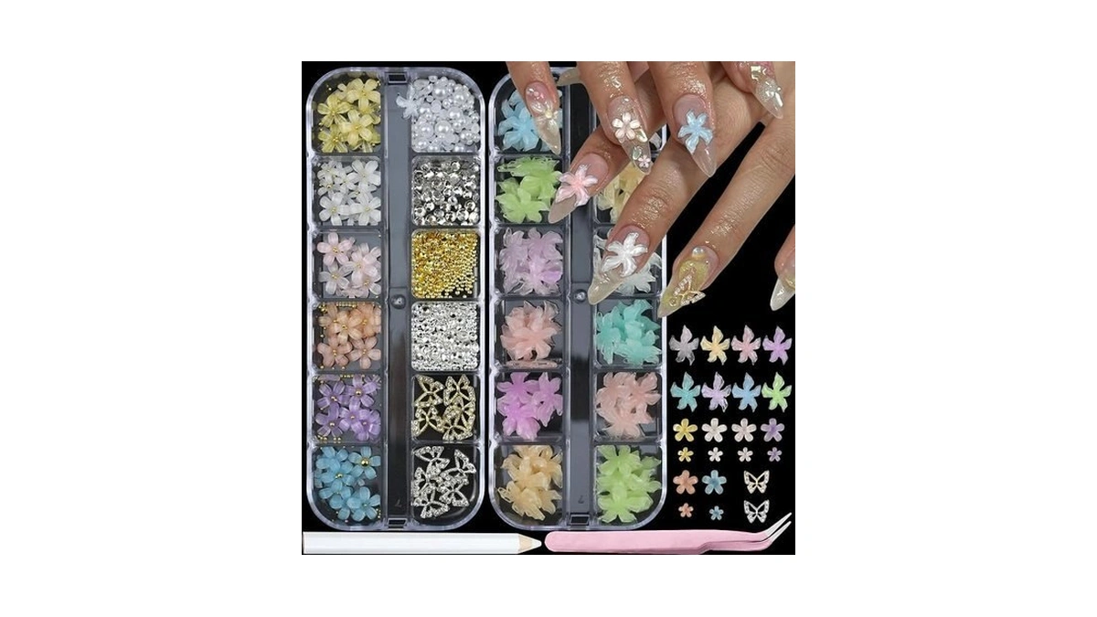 Semata 2 Box 3d Flower Nail Charms,nail Gems Butterfly Heart