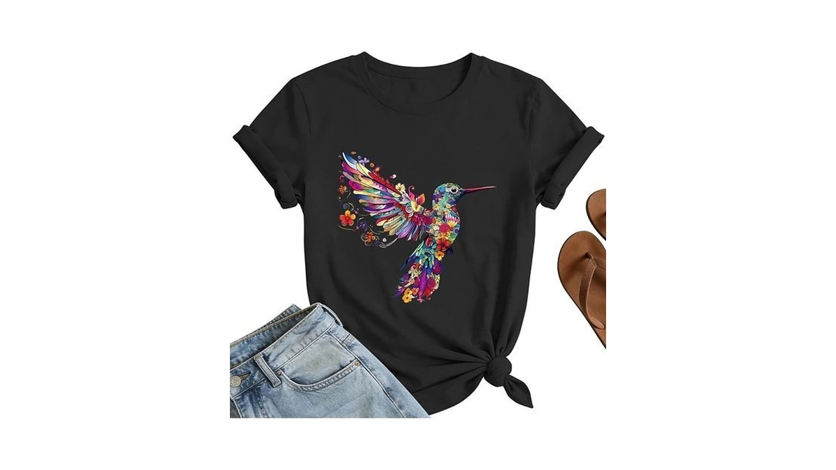 Hummingbird Shirts For Women - Cute Flower Bird Graphic Shirt