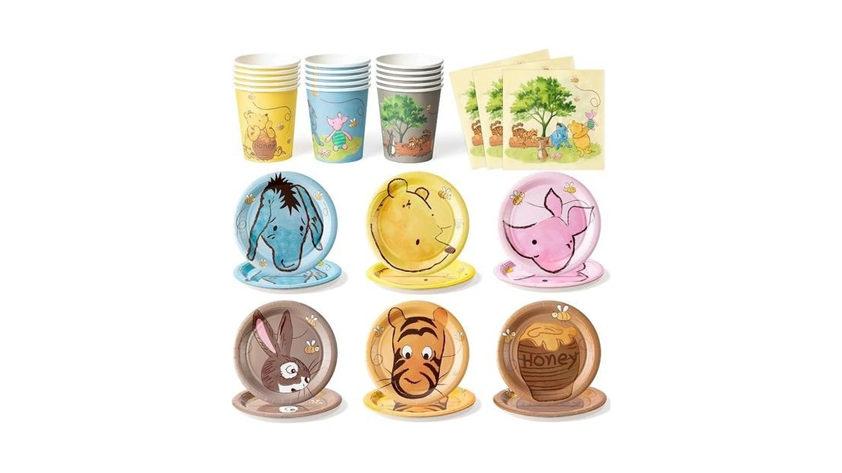 Andi Cppss Winnie Themed Party Tableware - 90pcs Winnie Plates