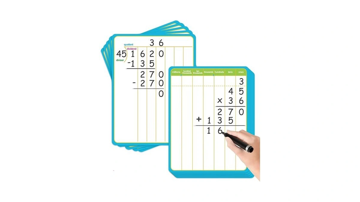 Praxikidy 12 Pack Long Division Dry Erase Card Chart,12" X