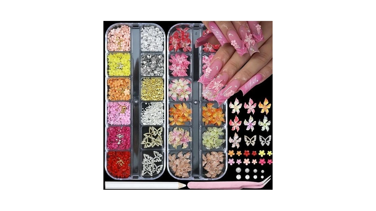 Semata 2 Box 3d Flower Nail Charms,nail Gems Butterfly Heart