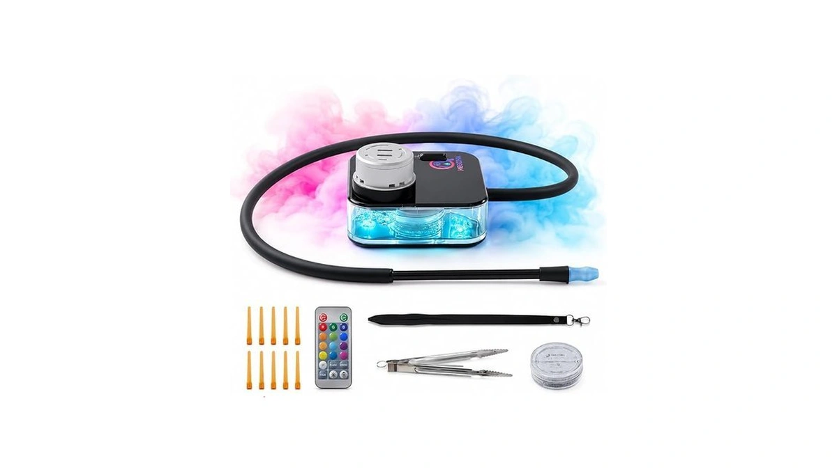 Portable & Travel Flat Hookah Set With Led Light, Charcoal