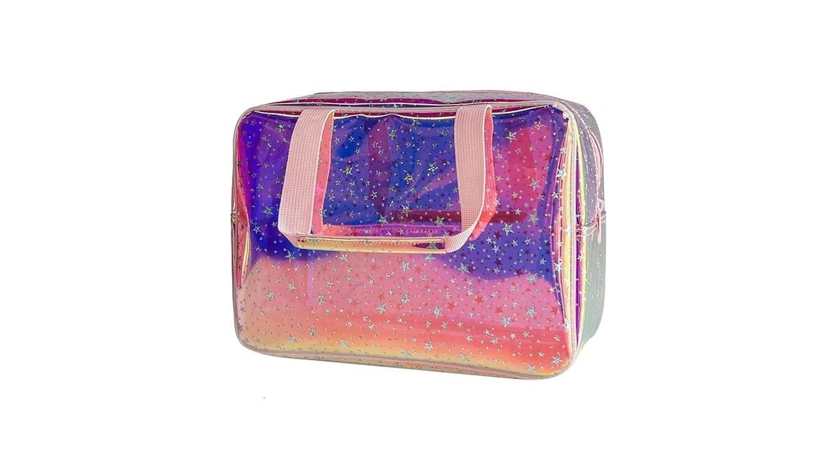 Toteprint Tpu Holographic Pink Star Large Cosmetic Bag 12x5x8 Inch