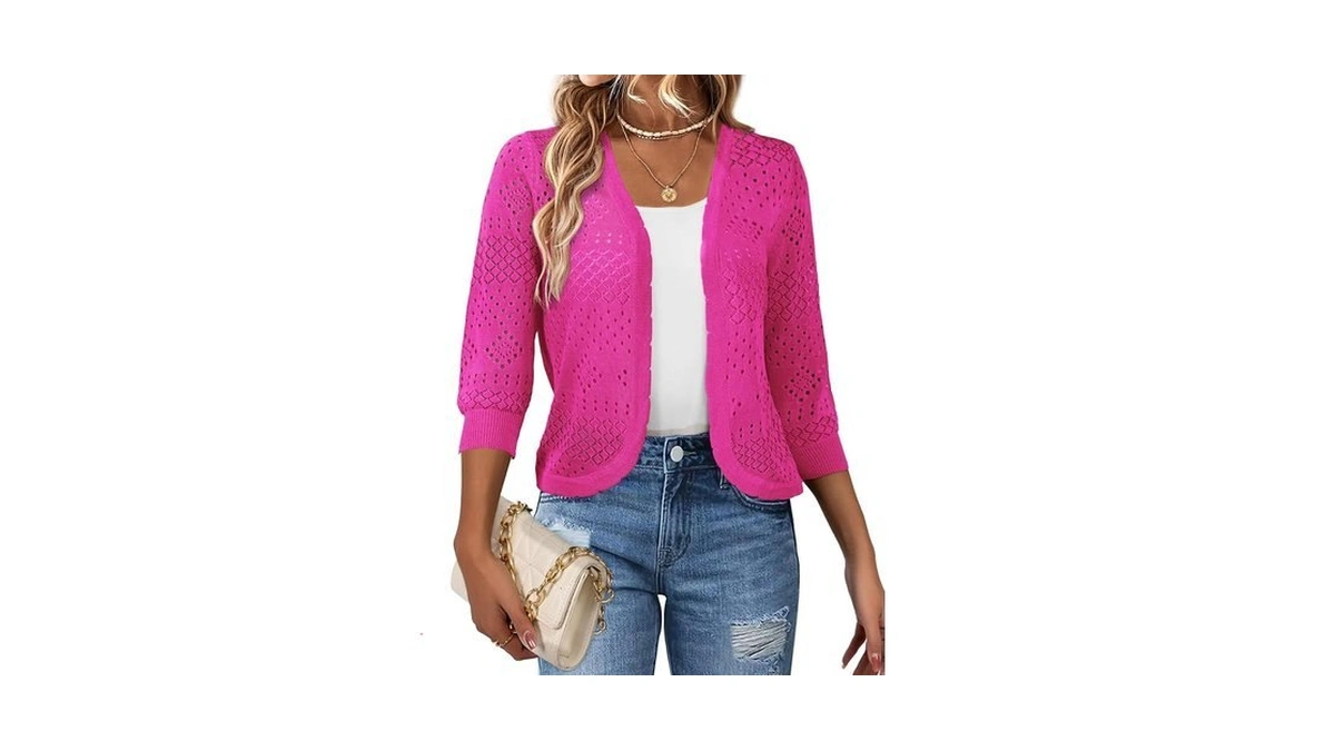 Redhotype Women's Cropped Cardigan 3/4 Sleeve Open Front Cardigan Summer