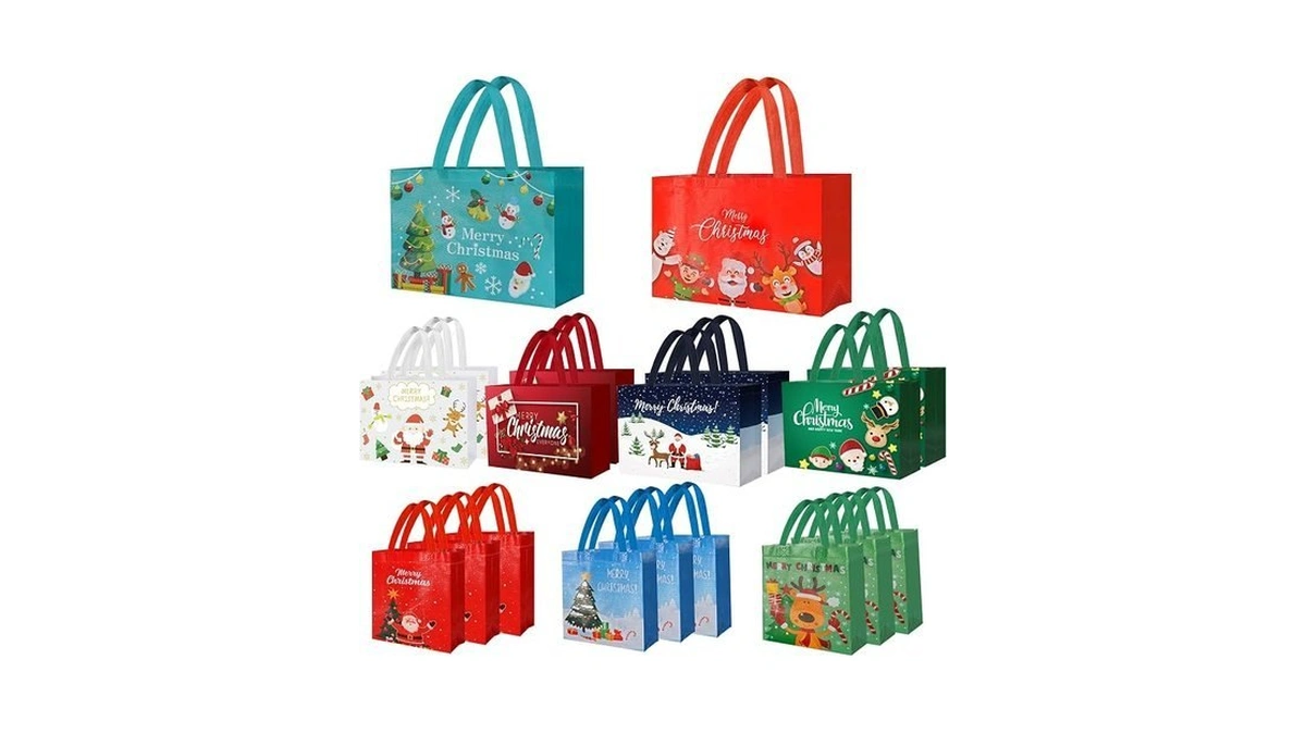 Ipqxe 22 Pack Christmas Gift Bags Assorted Sizes- Reusable Tote