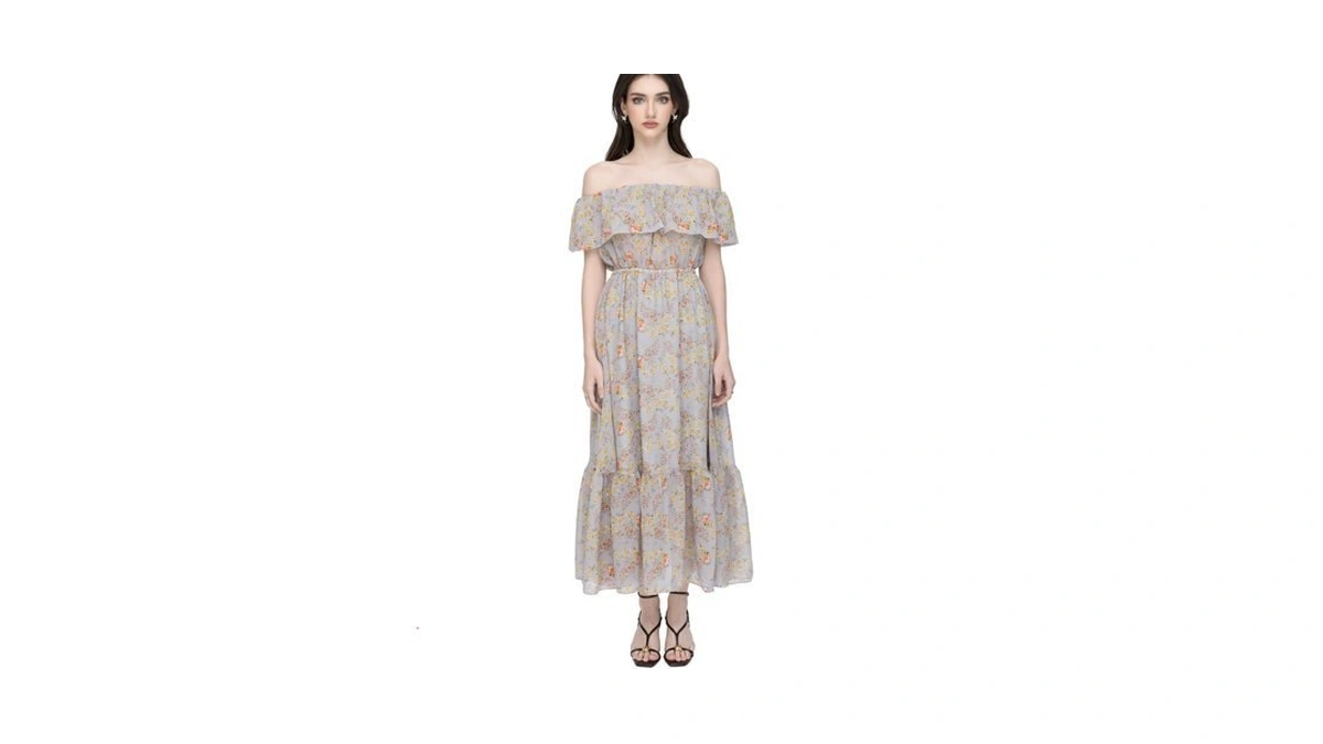 Sixdo Floral Off-shoulder Maxi Voile Dress, A Romantic And Elegant