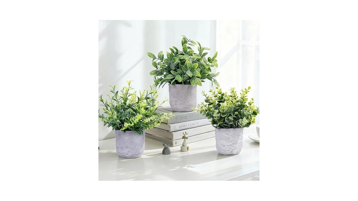 Haobaobei 3-pack Potted Artificial Plants, Small Eucalyptus Faux Plants For