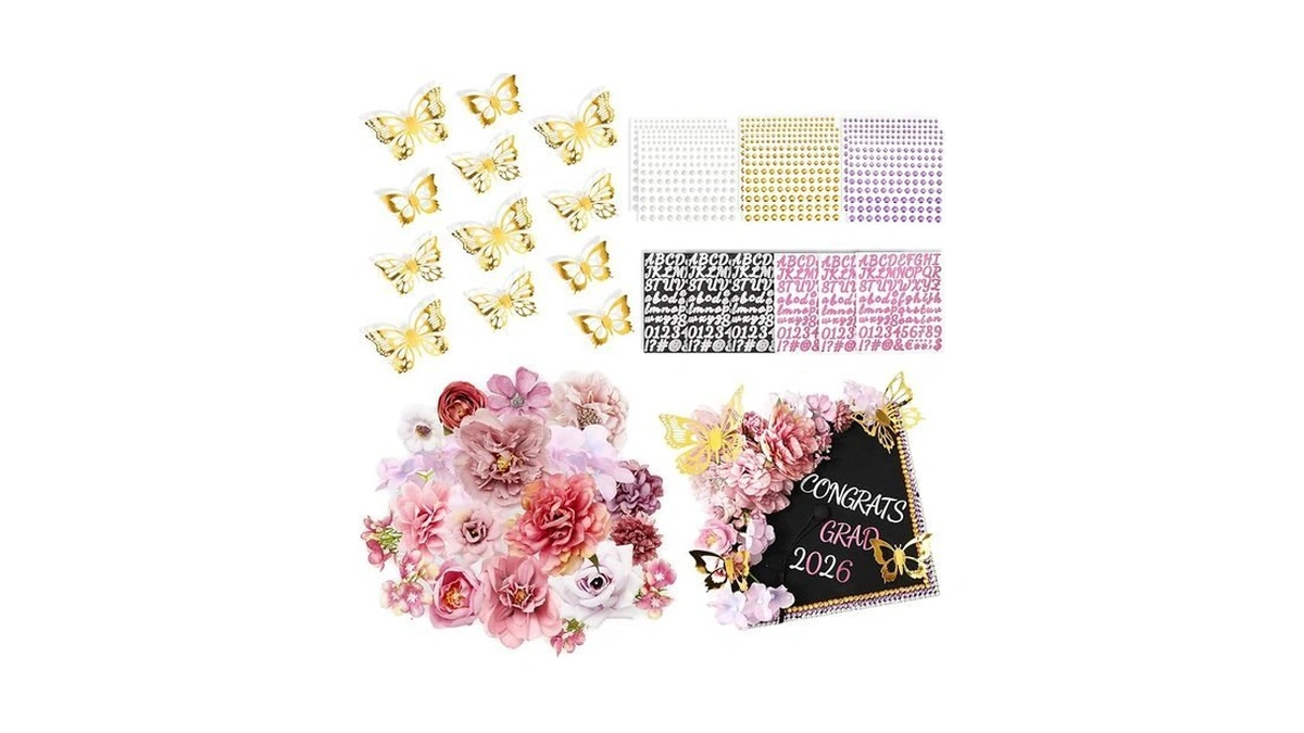 Jarthenaamcs 2026 Graduation Cap Decoration Kits Faux Assorted Flowers 3d