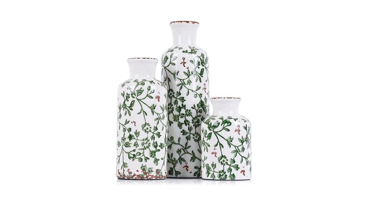 Amazon : Green Ceramic Vase Set - 3 Chinoiserie G