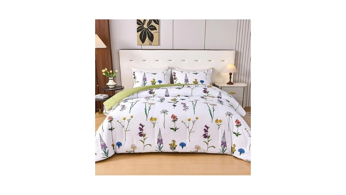 Koniroom Blue Floral Comforter Set Queen β 3 Piece Soft