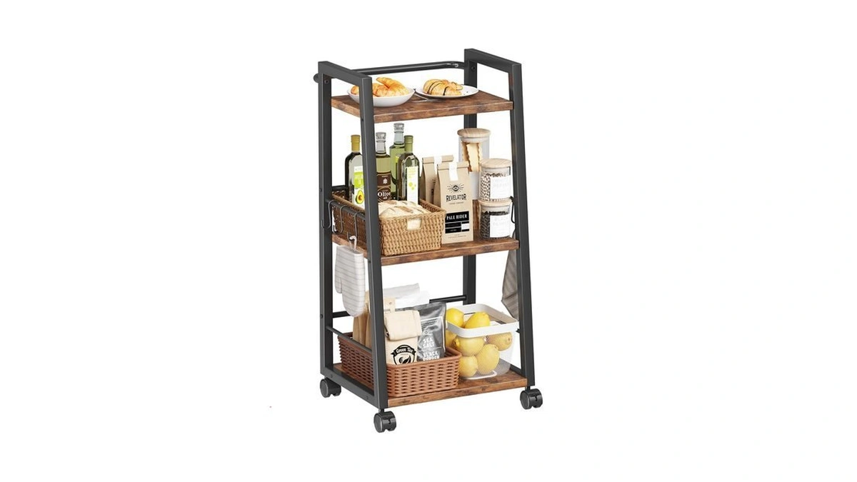 Homeiju 3 Tier Kitchen Storage Cart With Lockable Wheels &