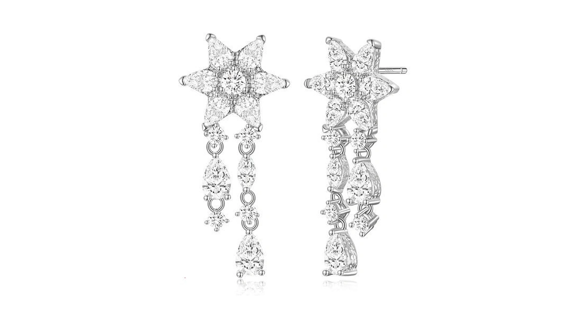 Eamti Wedding Earrings For Brides Silver Post Dangle Cubic Zirconia