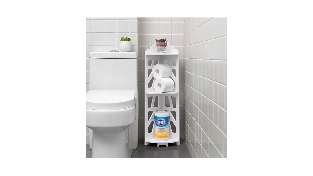 J Jinxiamu, 3-shelf Corner Shelf Stand: Small Bathroom Organizer, Forests