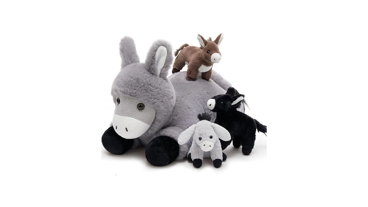 Tezituor Donkey Stuffed Animal With 3 Babies, 18" Realistic Large