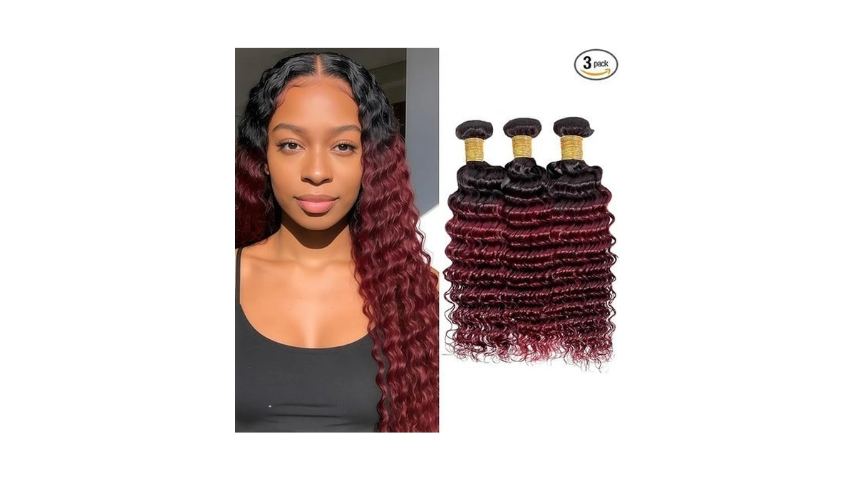 Kodrhar T1b/99j Ombre Burgundy Bundles Human Hair Deep Wave 20