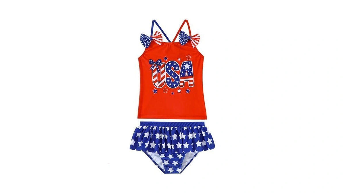 Balkorith Girls Swimsuit 2-piece Usa Flag Bathing Suit Upf 50+