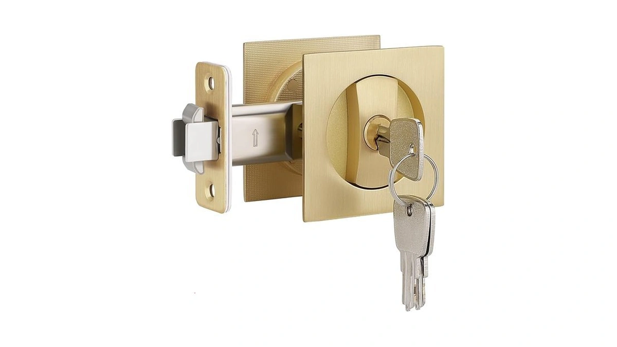 Ehomeware 1 Pack Brushed Gold Pocket Door Lock, Keyed Alike