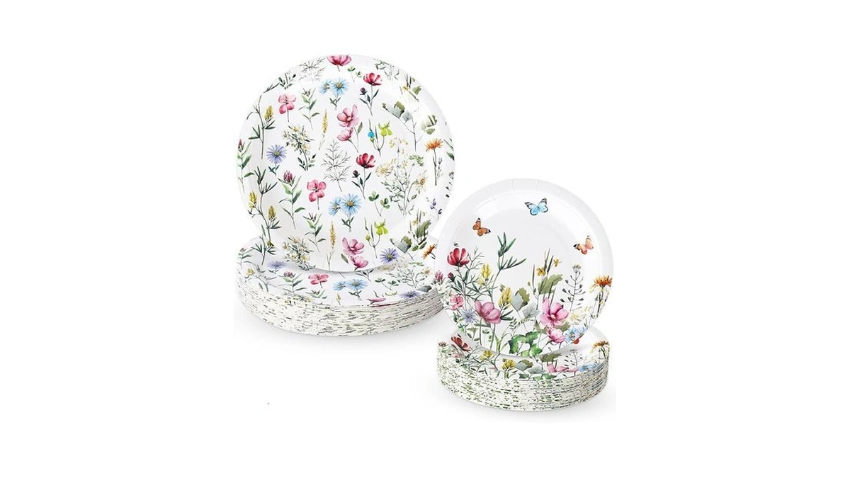 Whaline 40 Pcs Wildflower Paper Plates Floral Flower Party Decoration