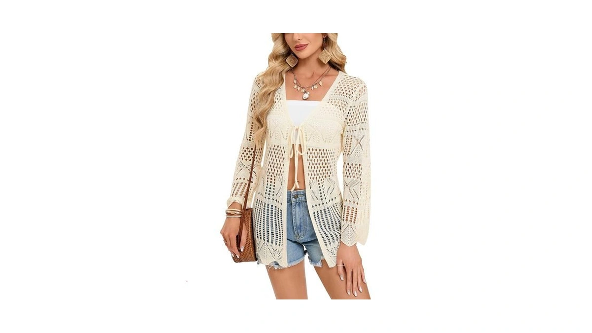 Shermie Women's Long Sleeve Kimono Cover Up Summer Beach Tie