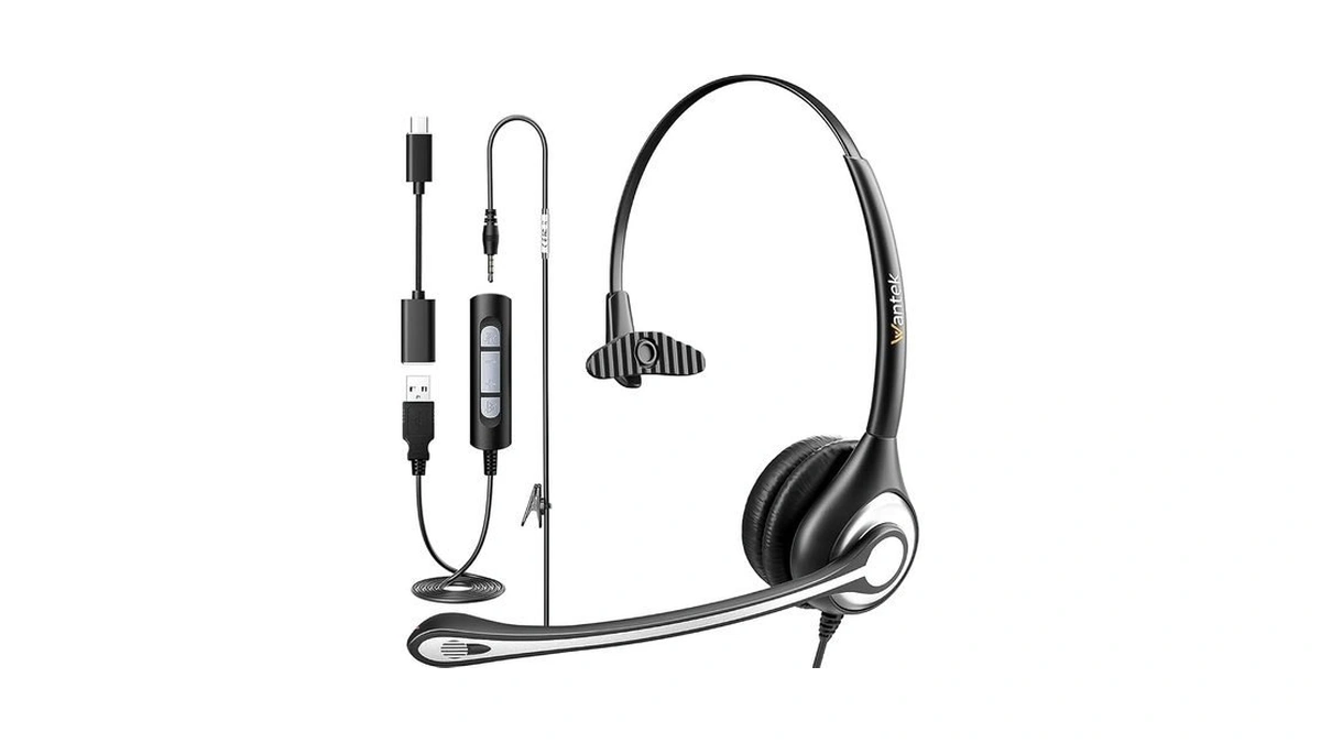 Wantek Usb Computer Headset With Microphone For Laptop Pc,3.5mm Wired