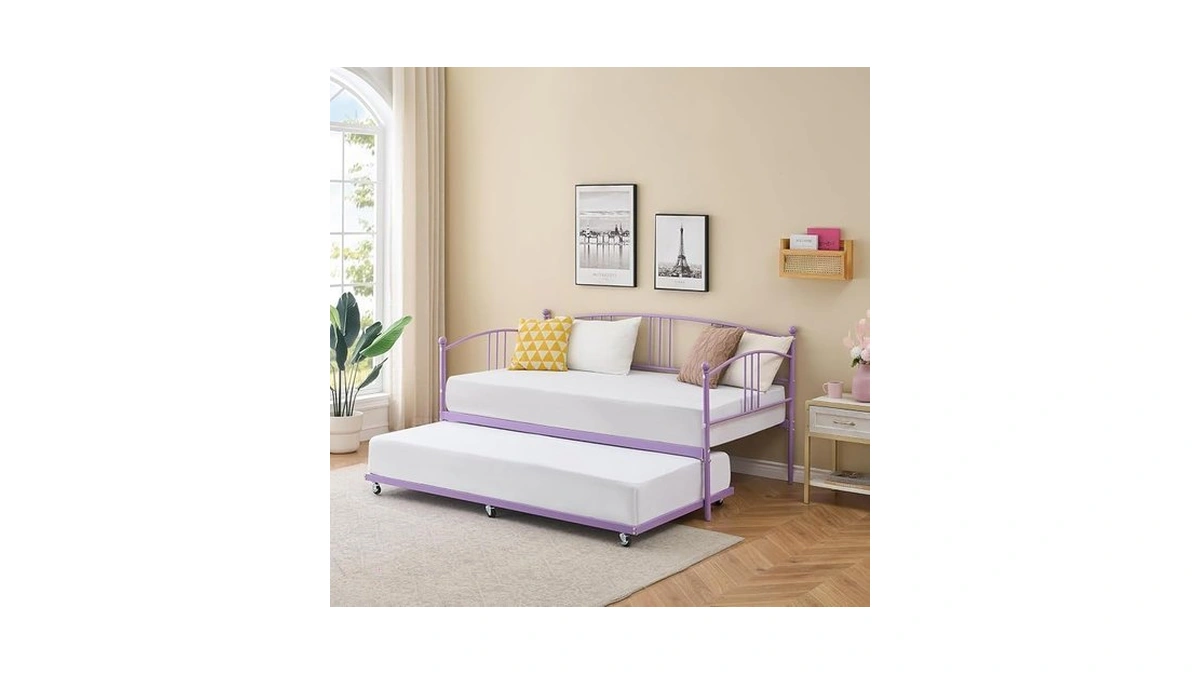 Idealhouse Twin Daybed With Trundle, Metal Twin Size Daybed With