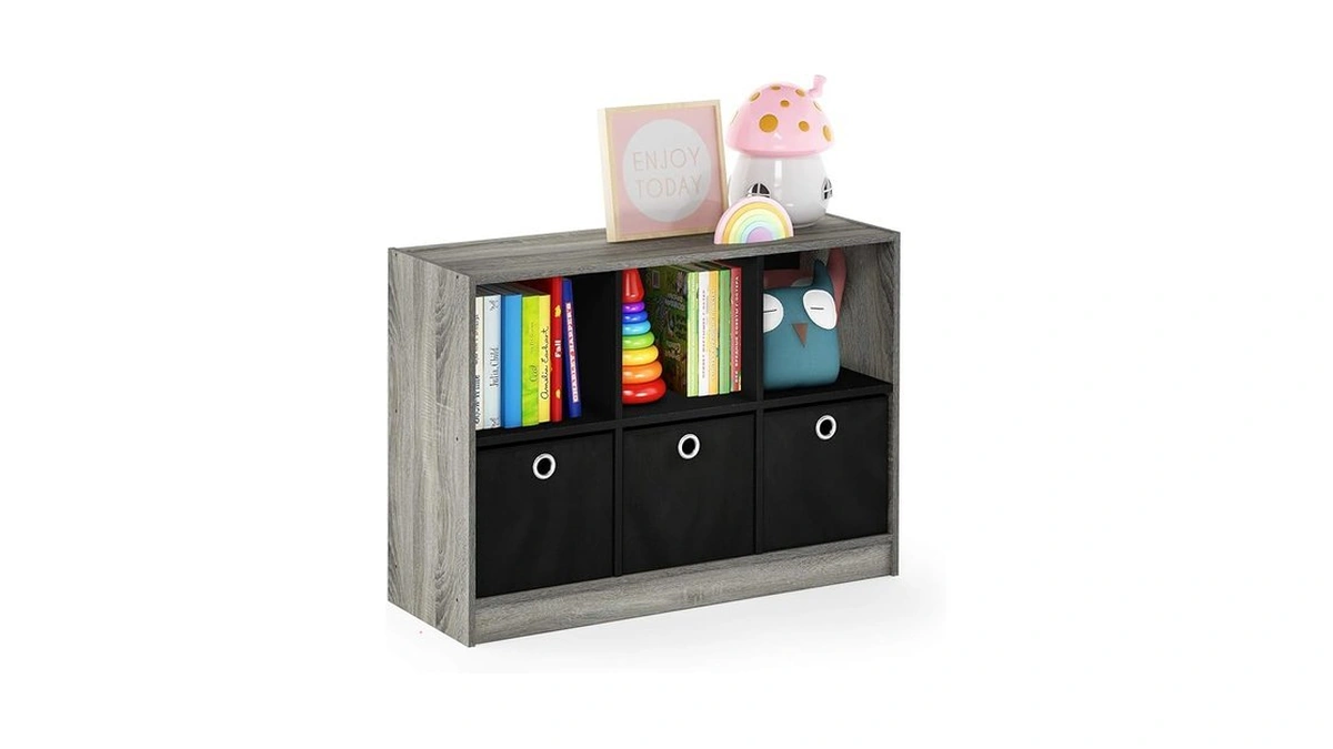 Furinno Basic 3x2 Cube Storage Bookcase Organizer With Bins, French