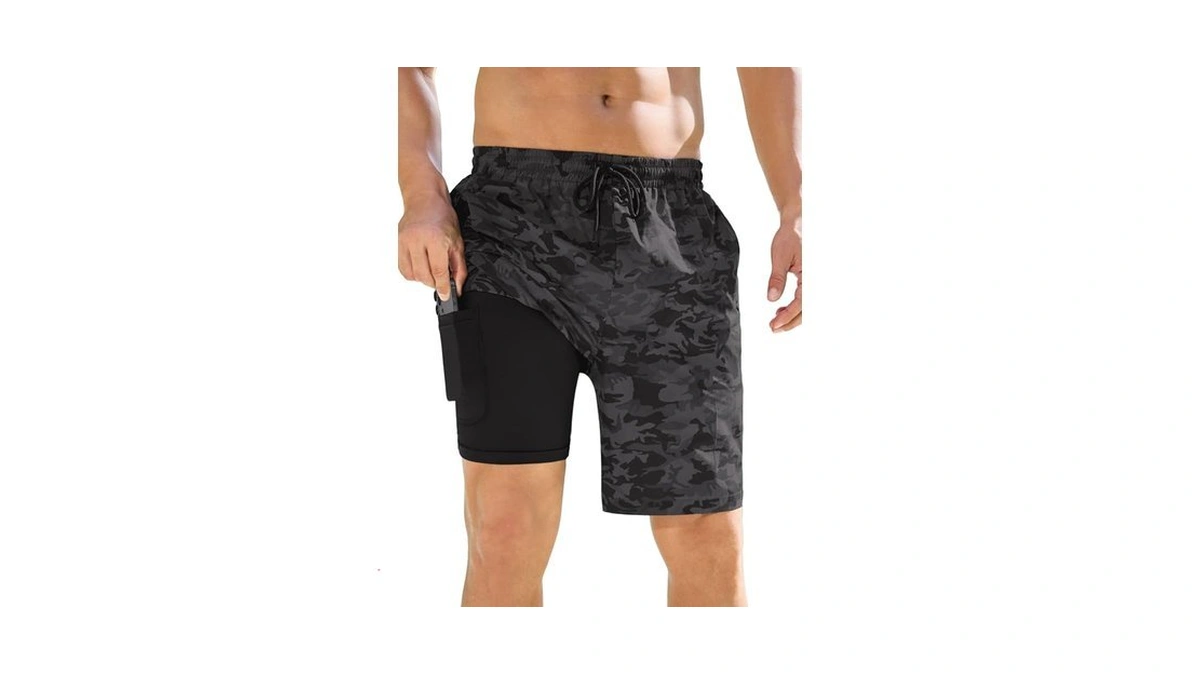 Incerun Mens Swim Trunks With Compression Liner Quick Dry Bathing