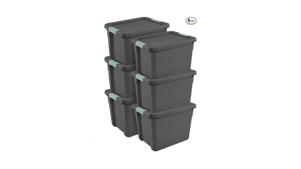 Sterilite 6-pack Latch Tote, Stackable Plastic Storage Container Bins With