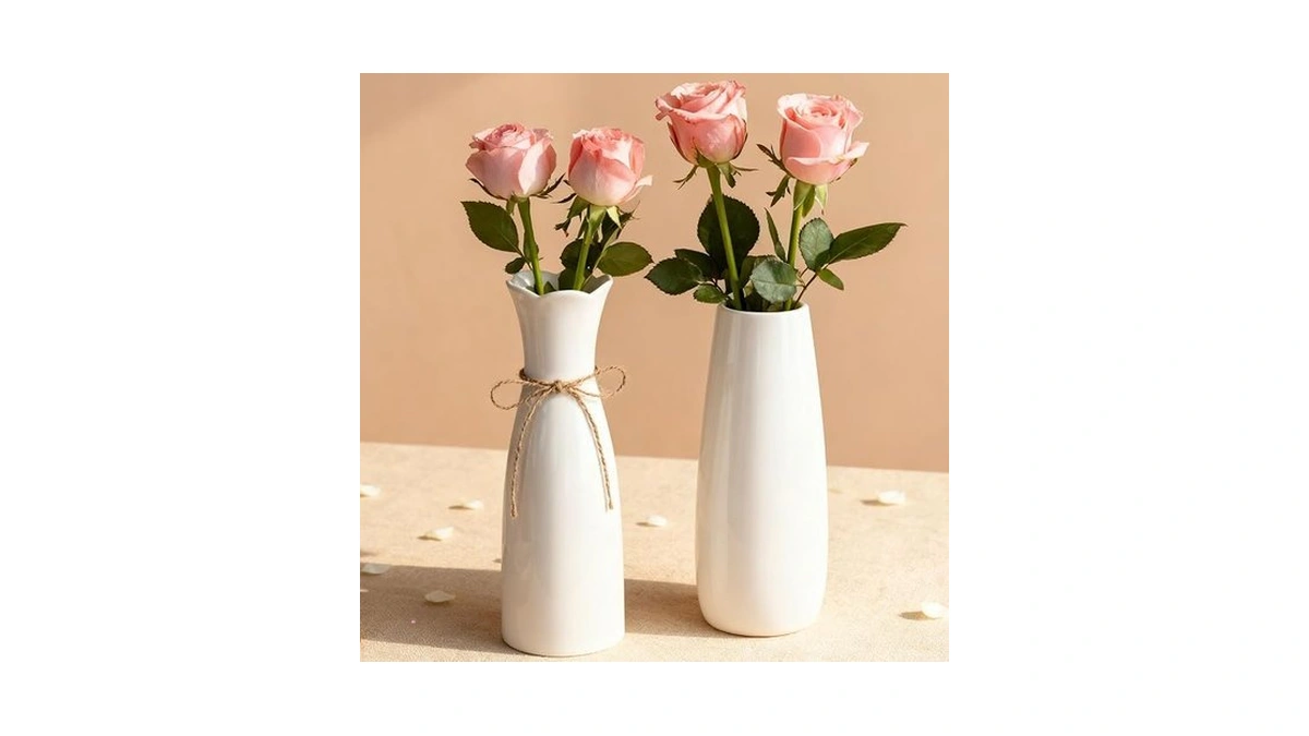 Arawat 2 Ceramic Vase White Flower Vase For Home Decor