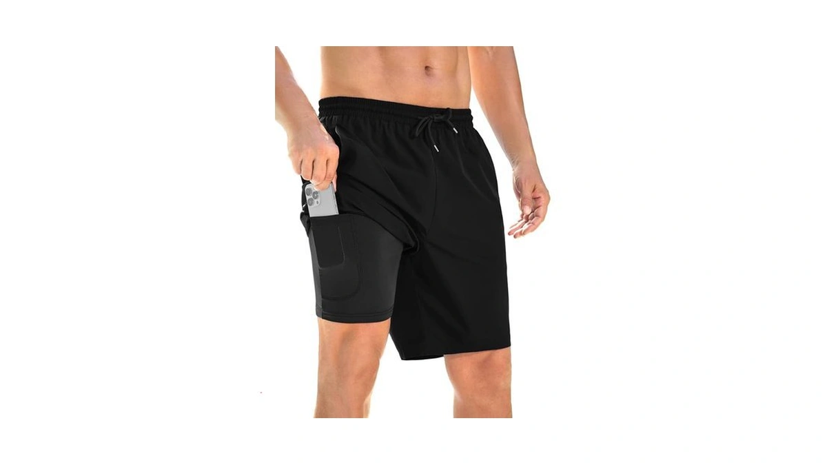 Incerun Mens Swim Trunks With Compression Liner Quick Dry Bathing