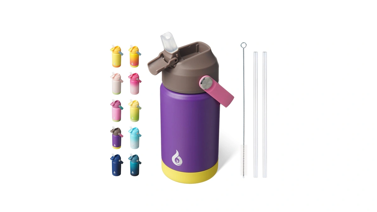 Bjpkpk Insulated Water Bottle With Straw Lid, 12oz Thermo Water