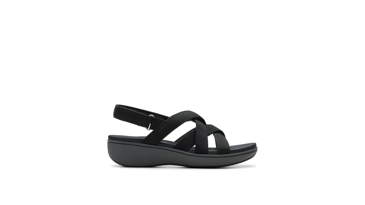Clarks Cloudsteppers Women's Breezerae Ana Wedge Sandal, Black Canvas, 6
