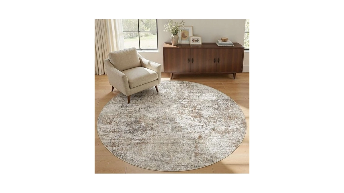 6ft Round Area Rugs For Living Room: Washable Large Neutral