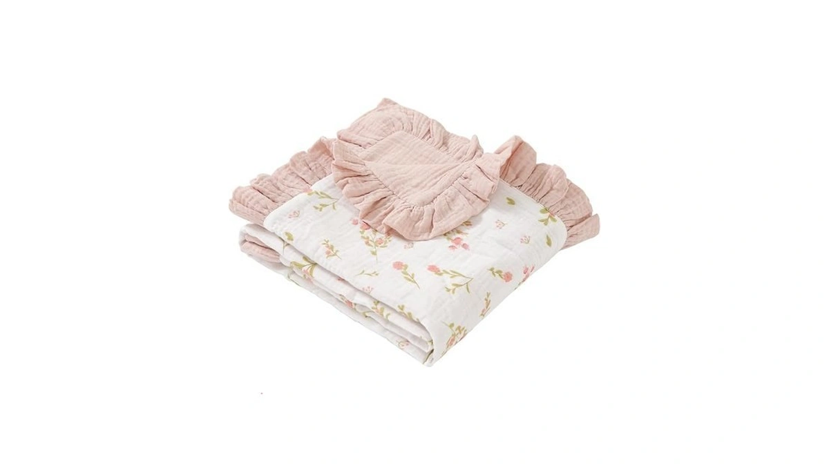 Peipeiwu Cotton Muslin Baby Blanket 36x40 In, Reversible Crib Swaddle(pink)