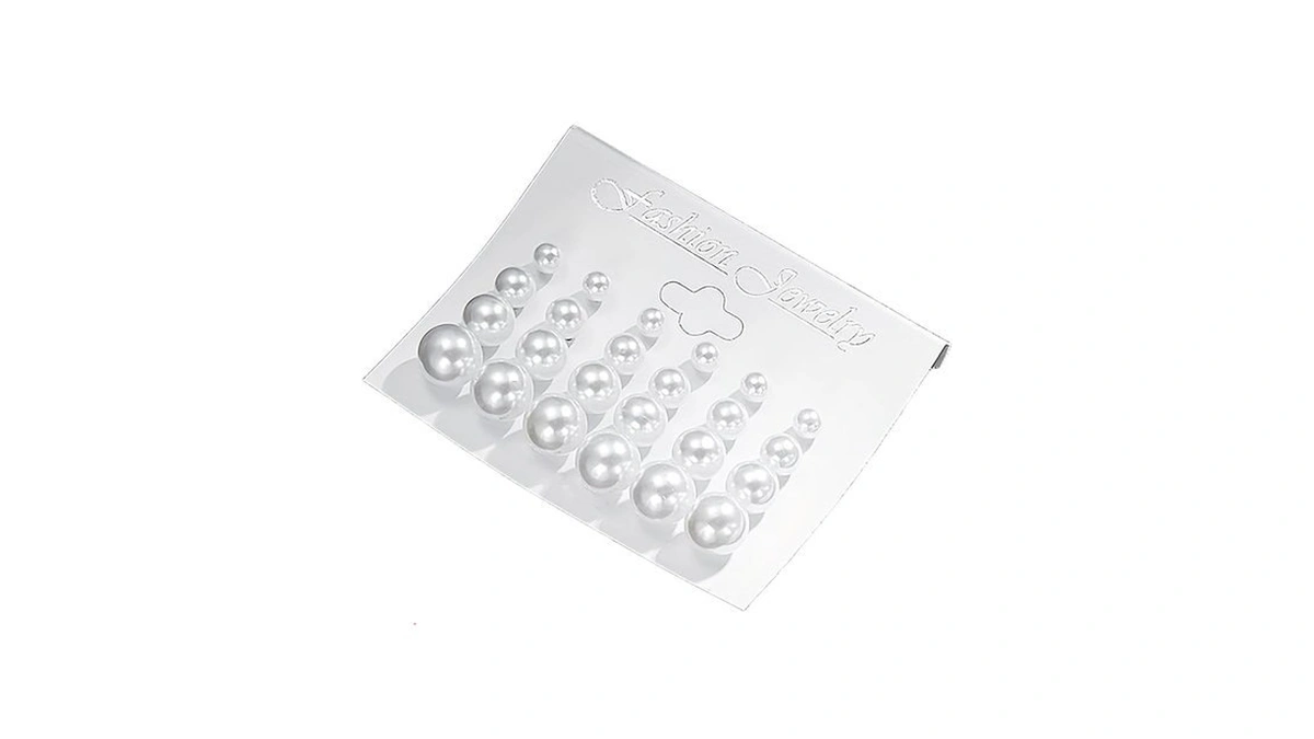 12 Pairs Composite Pearl Stud Earrings, Hypoallergenic Mixed Sizes Simulated