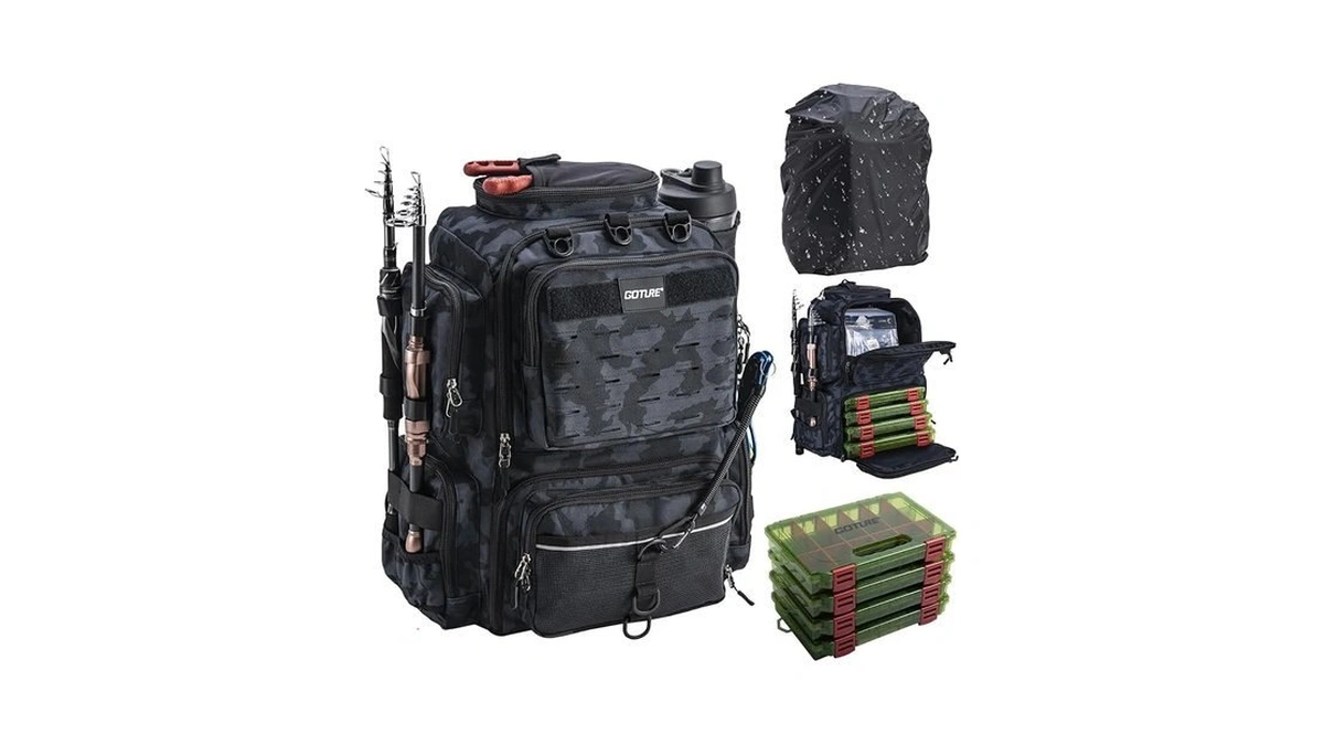 Goture Fishing Backpack With 4 Tackle Boxes,45l 600d Tackle Backpack