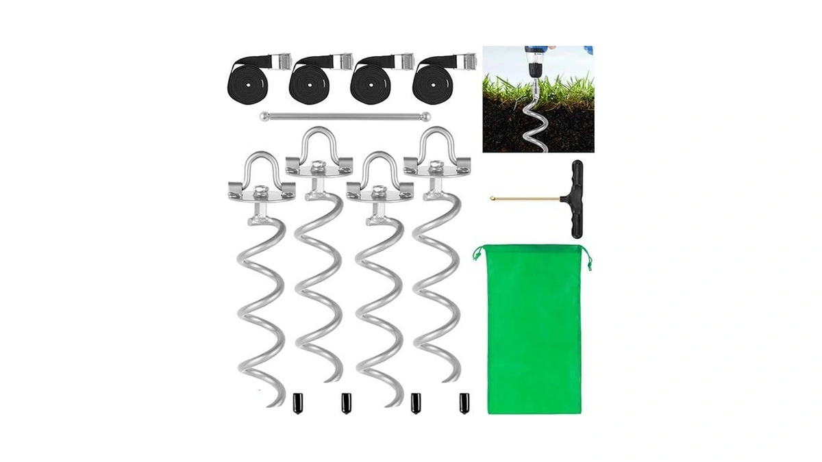 Mixxidea Gound Anchors Screw In, Metal Spiral Earth Anchors Kit,