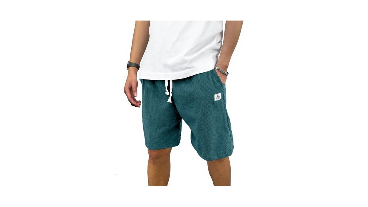 Plepan Mens Corduroy Shorts Casual 7 Inch Inseam Elastic Waist