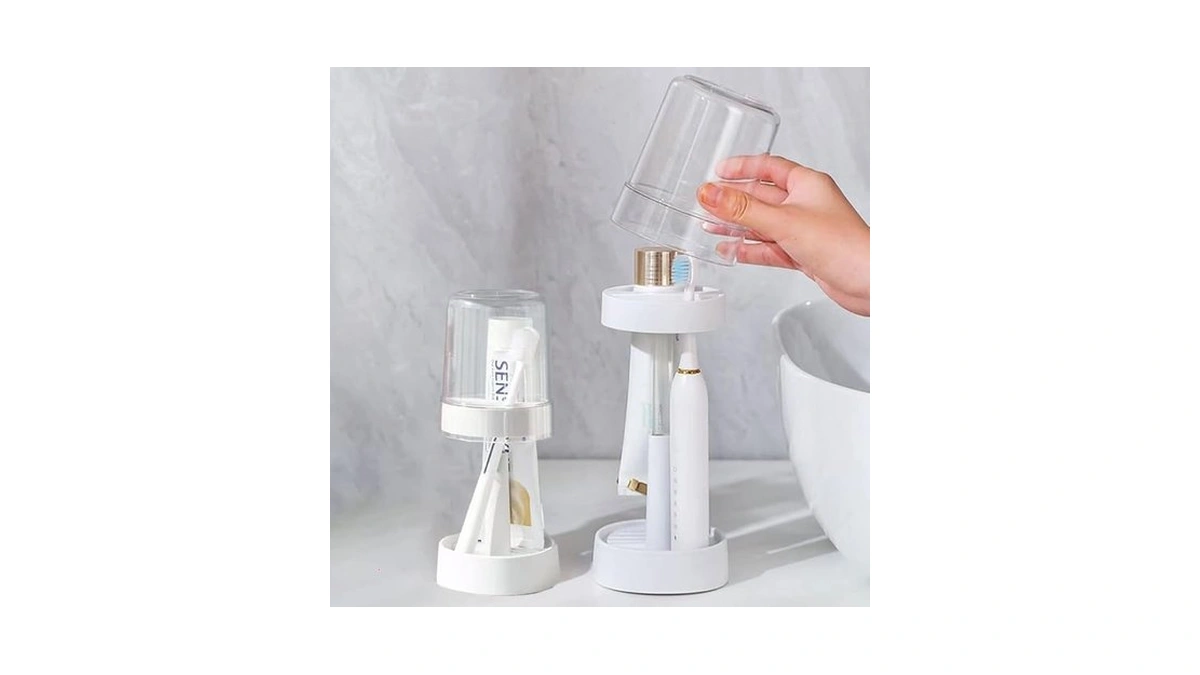 1 Pack Toothbrush Holder Stand With Cover/cup & 2 Slots,