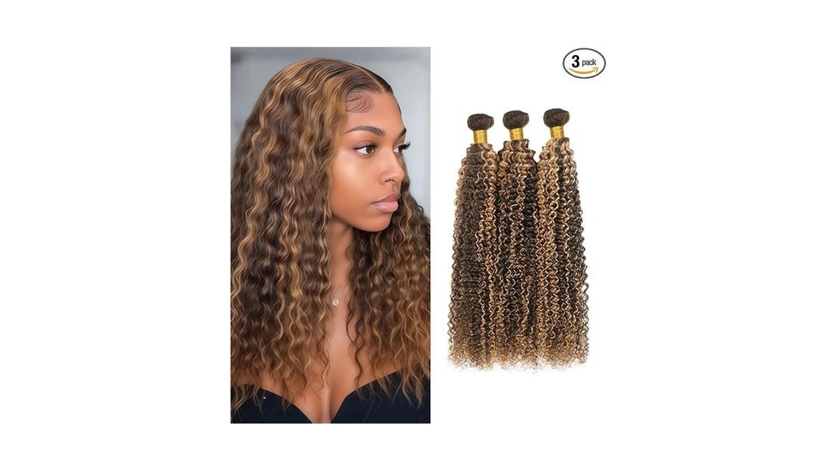 Kodrhar Blonde Highlight Jerry Curly Bundles Human Hair 24 26
