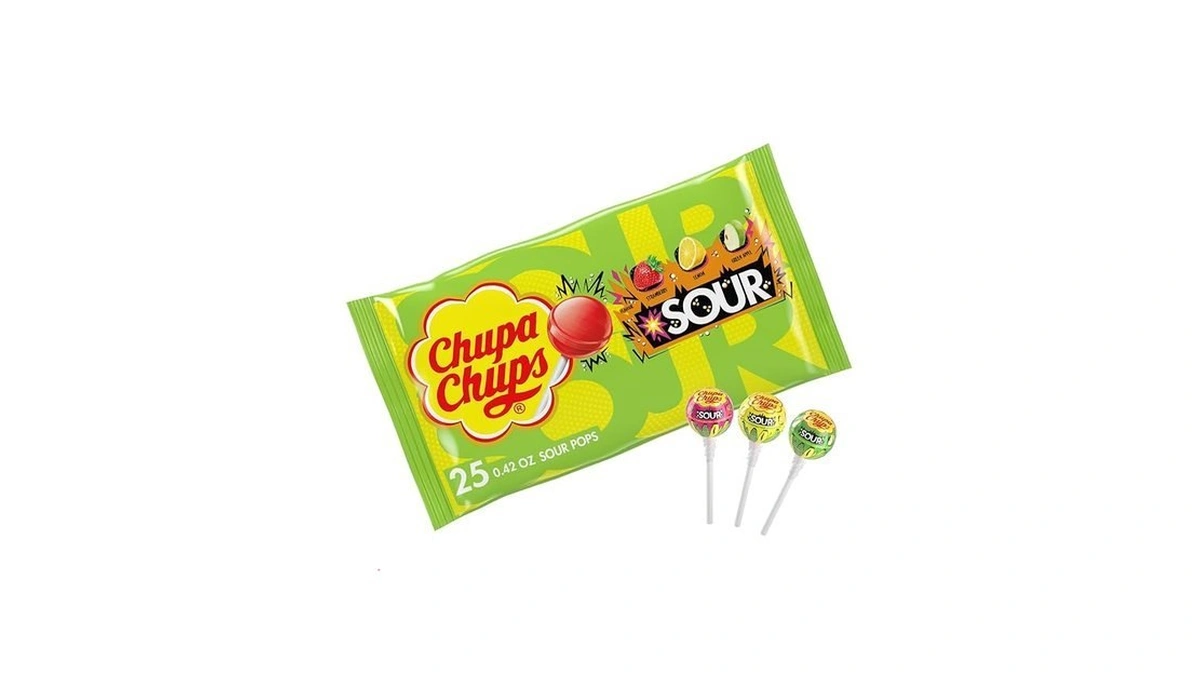 Chupa Chups Sour Lollipops, Variety Pack, Lemon, Strawbery & Apple