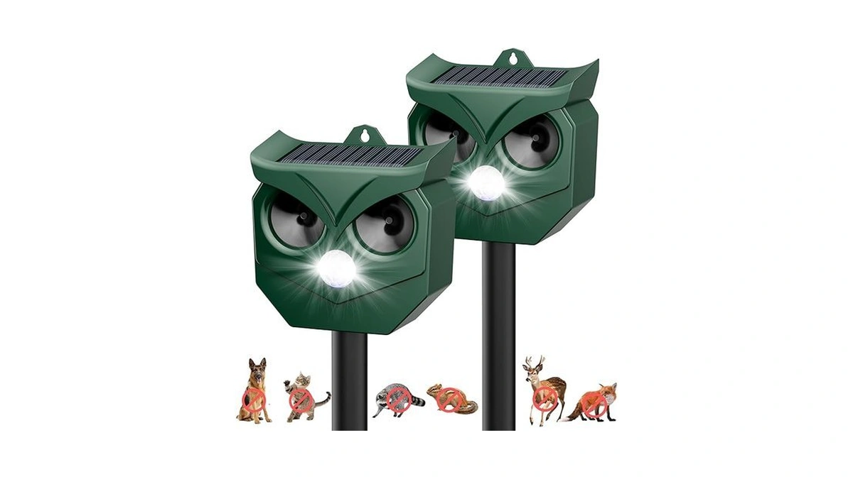 2pack Solar Ultrasonic Animal Deterrent Outdoor, Motion Sensor Repeller With