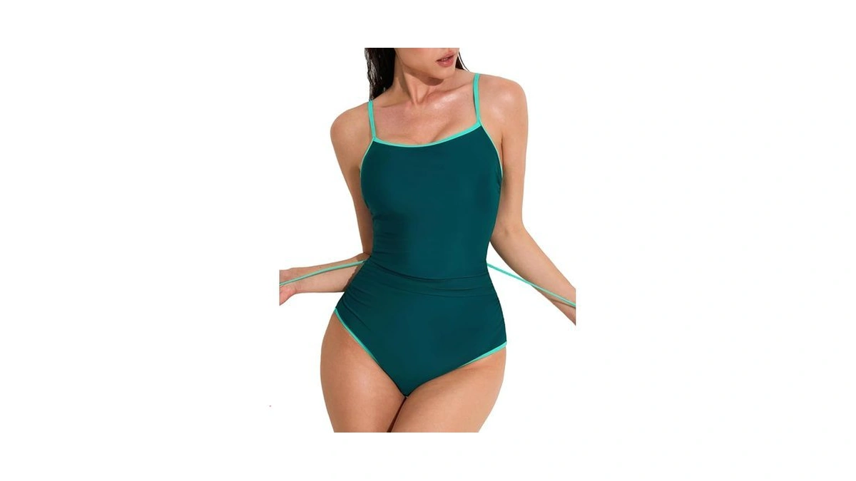 Ajisai Women One Piece Tummy Control Swimsuit Slimming Ruched Backless