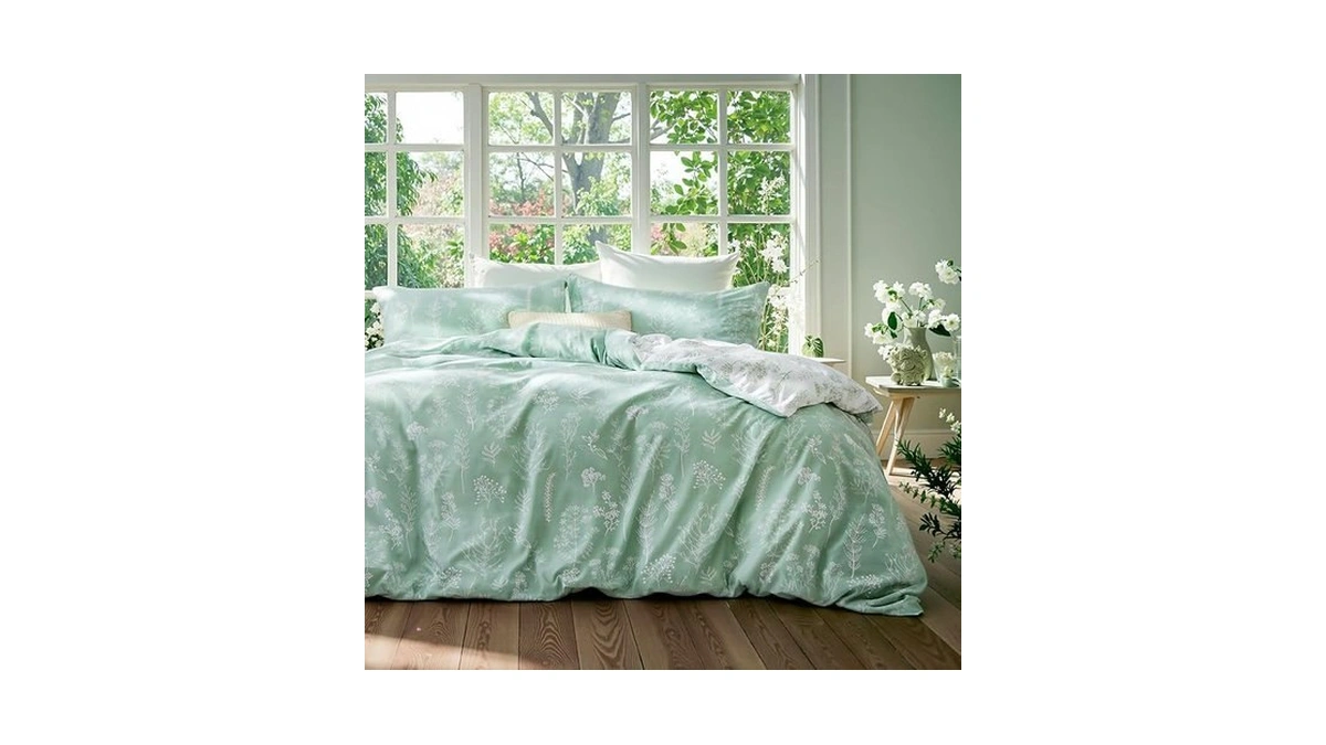 Bedsure Duvet Cover Queen Size - Reversible Green Queen Duvet