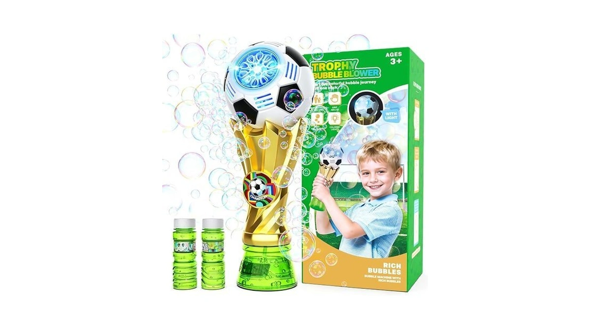 Funbzo Bubble Machine For Kids - Soccer Trophy Bubble Wand