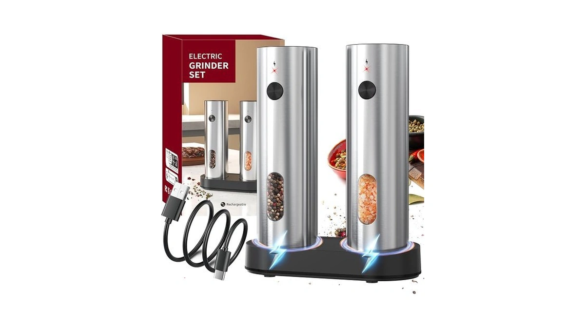 Electric Salt And Pepper Grinder Set (with Rechargeable Base), Featuring