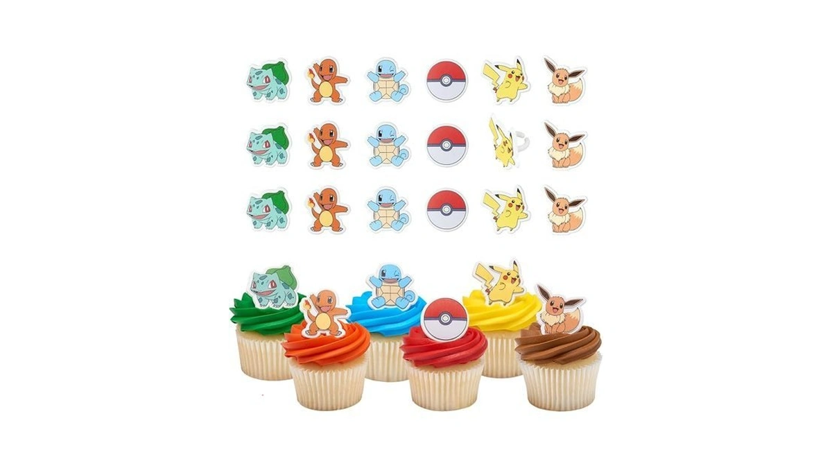 Decopac Pokémon Rings, Cupcake Decorations With Pikachu, Bulbasaur, Eevee, Charmander,