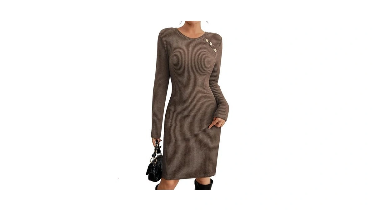 Pink Queen Womens Fall Dress Crewneck Long Sleeve Ribbed Knit