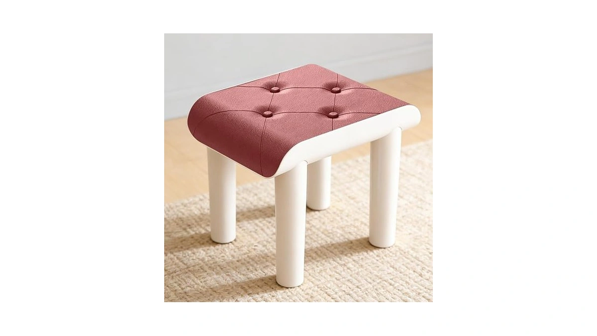 Yoshional Faux Leather Foot Stool With Legs, Small Footstool Ottoman,