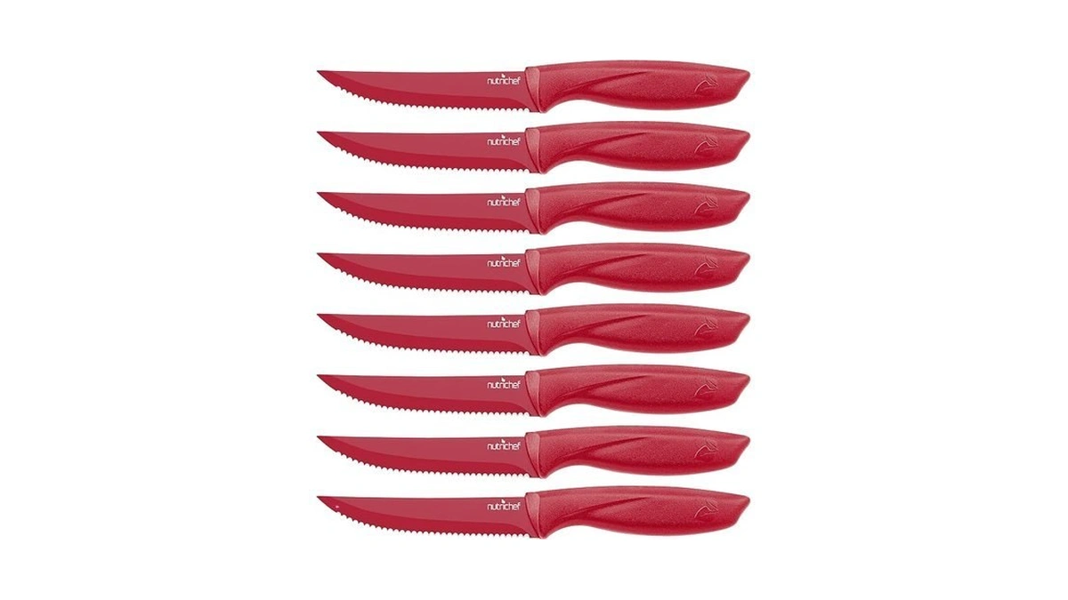Nutrichef Steak Knife Set Of 8 - Premium Serrated Stainless